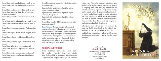 Molitvena kartica - Krunica svetoj Riti